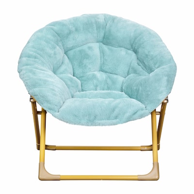 Flash Furniture Gwen Faux Fur Kids Folding Saucer Chair, Aqua/Soft Gold (FVFMC030DTAQSGD)