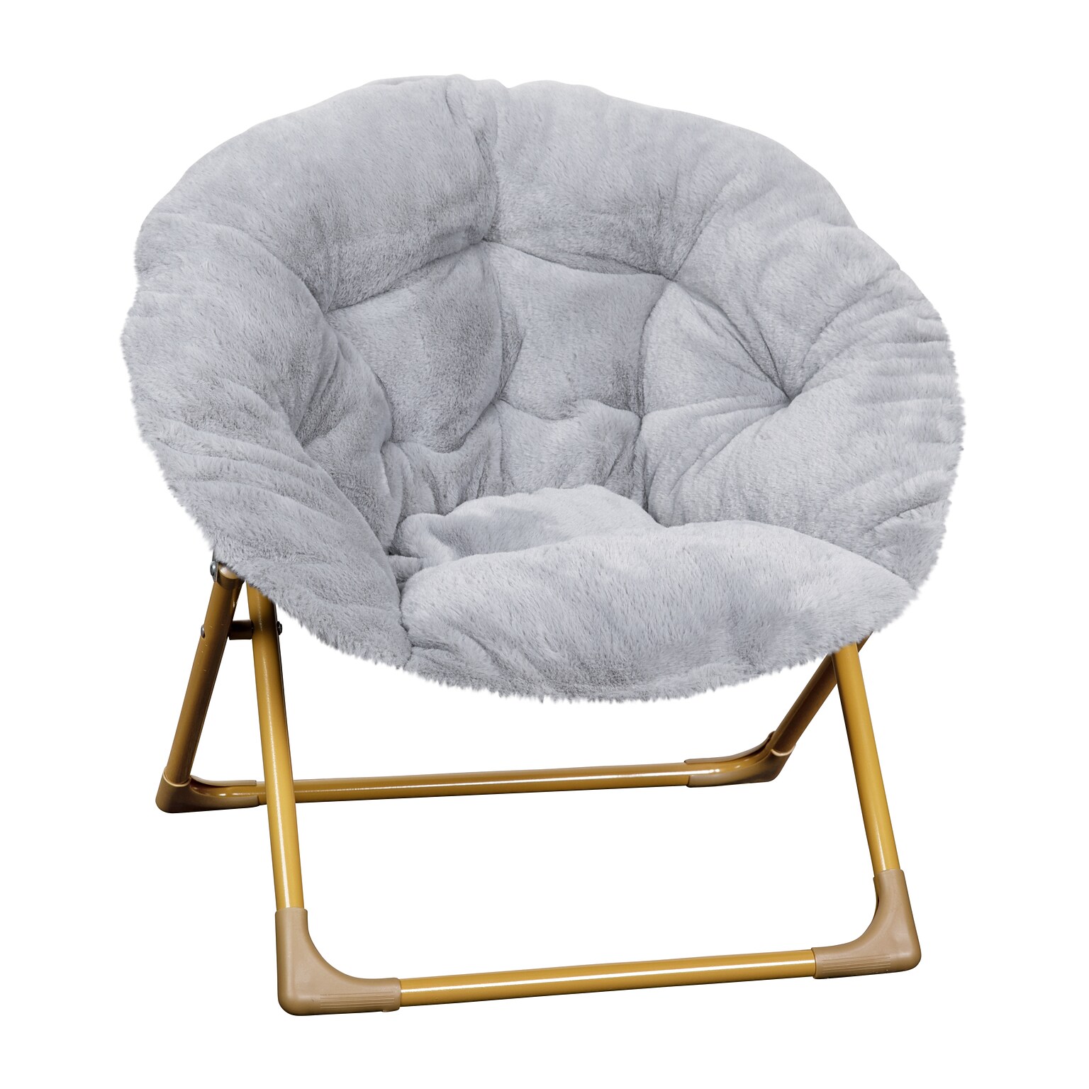 Flash Furniture Gwen Faux Fur Kids Folding Saucer Chair, Gray/Soft Gold (FVFMC030GYSGD)