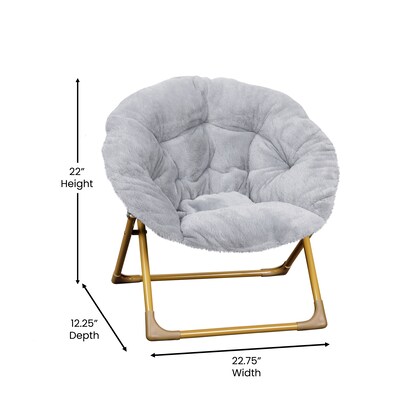 Flash Furniture Gwen Faux Fur Kids Folding Saucer Chair, Gray/Soft Gold (FVFMC030GYSGD)