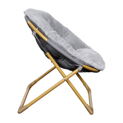 Flash Furniture Gwen Faux Fur Kids Folding Saucer Chair, Gray/Soft Gold (FVFMC030GYSGD)
