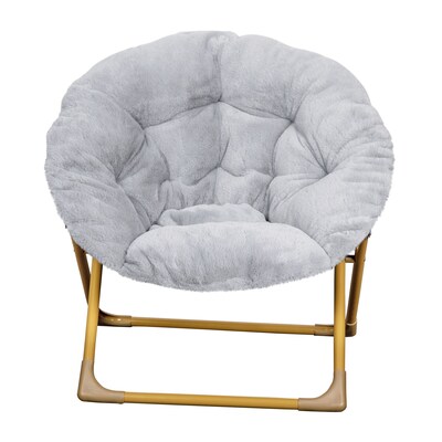 Flash Furniture Gwen Faux Fur Kids Folding Saucer Chair, Gray/Soft Gold (FVFMC030GYSGD)