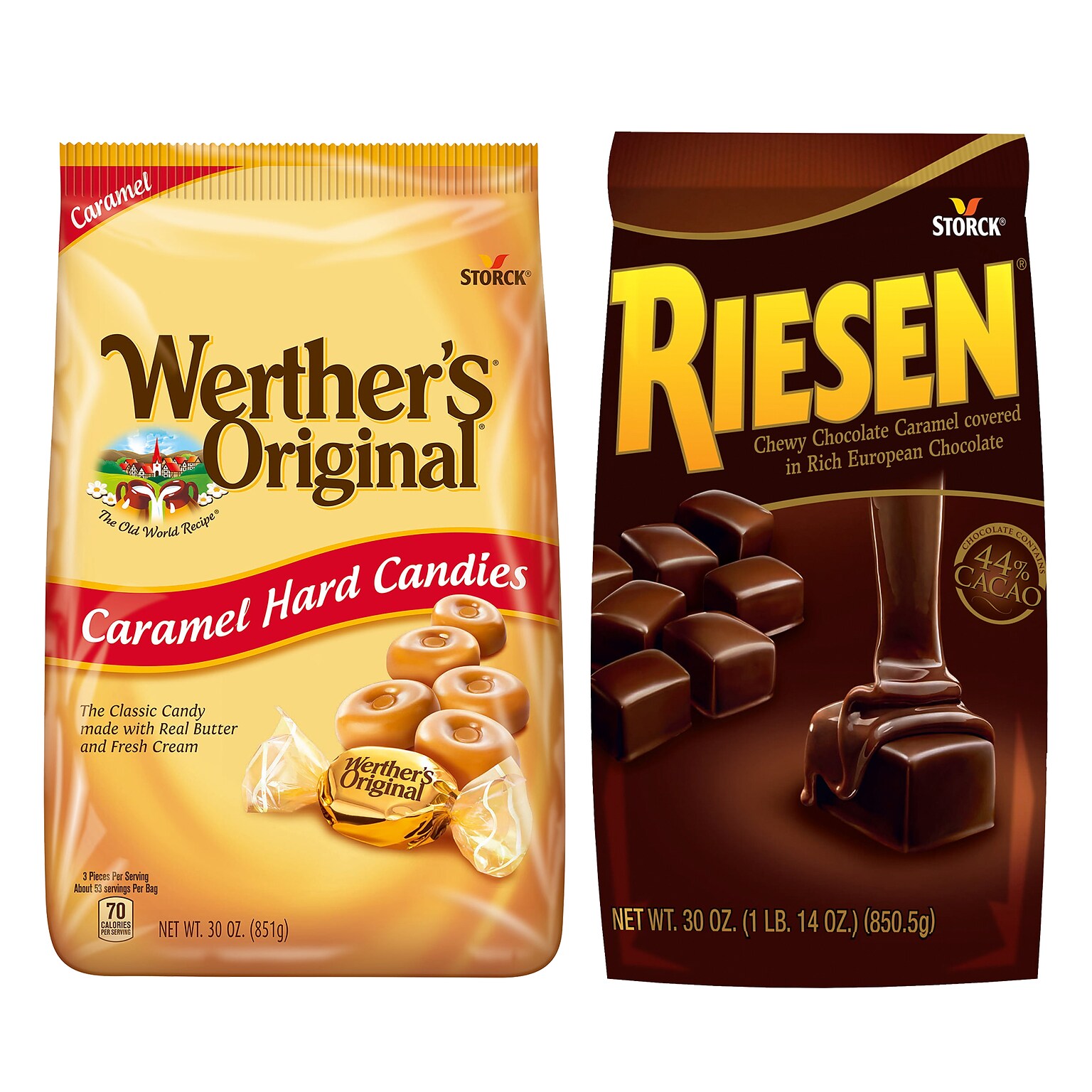 Riesen Carmel Chocolates and Werthers Original Carmel Hard Candies, 30 oz., 2/Bundle (600-00285)