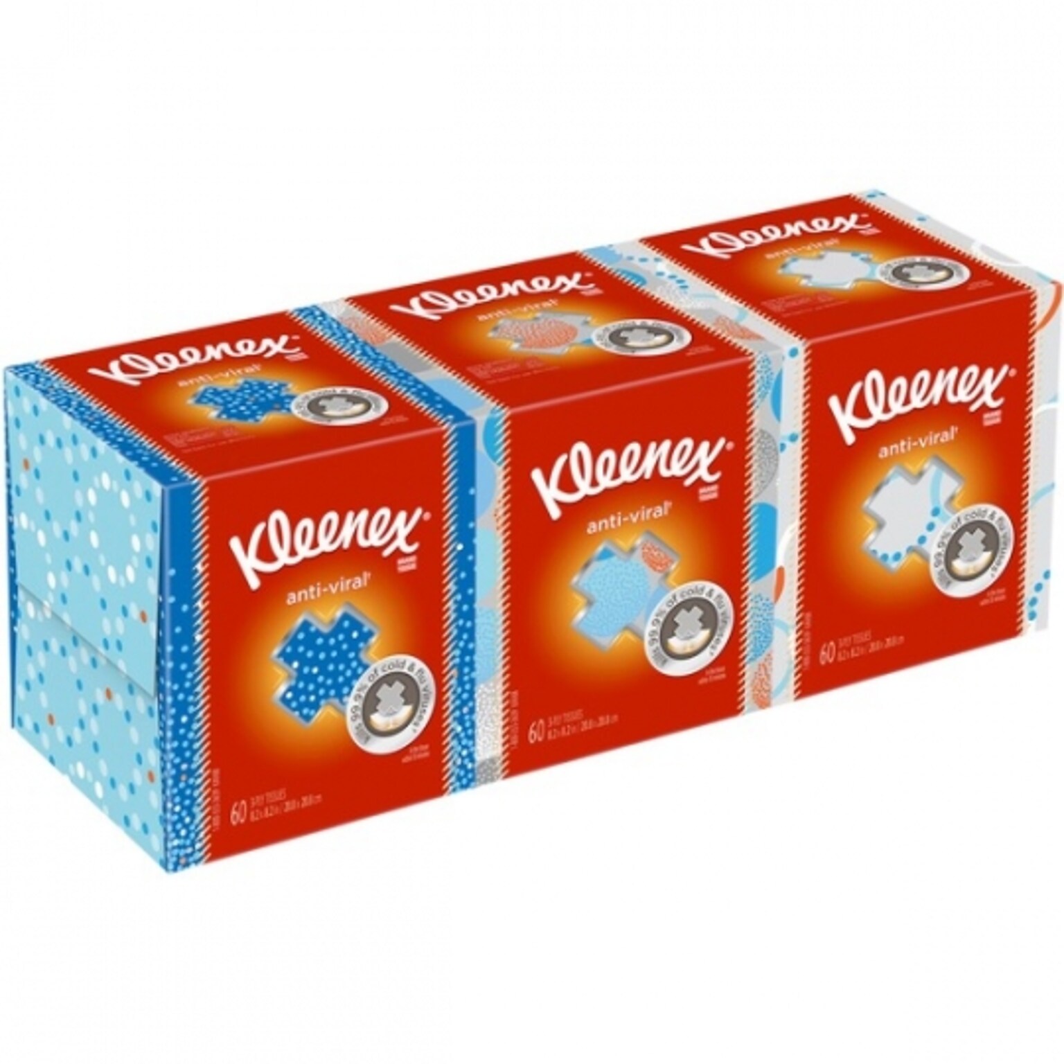 Kleenex Antiviral Facial Tissue, 3-Ply, 60 Sheets/Box, 12/Carton (21286CT)