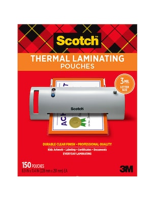 Scotch® Thermal Laminating Pouches, Letter Size, 3 Mil, 150/Pack (TP3854-150)