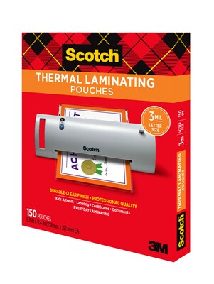 Scotch® Thermal Laminating Pouches, Letter Size, 3 Mil, 150/Pack (TP3854-150)