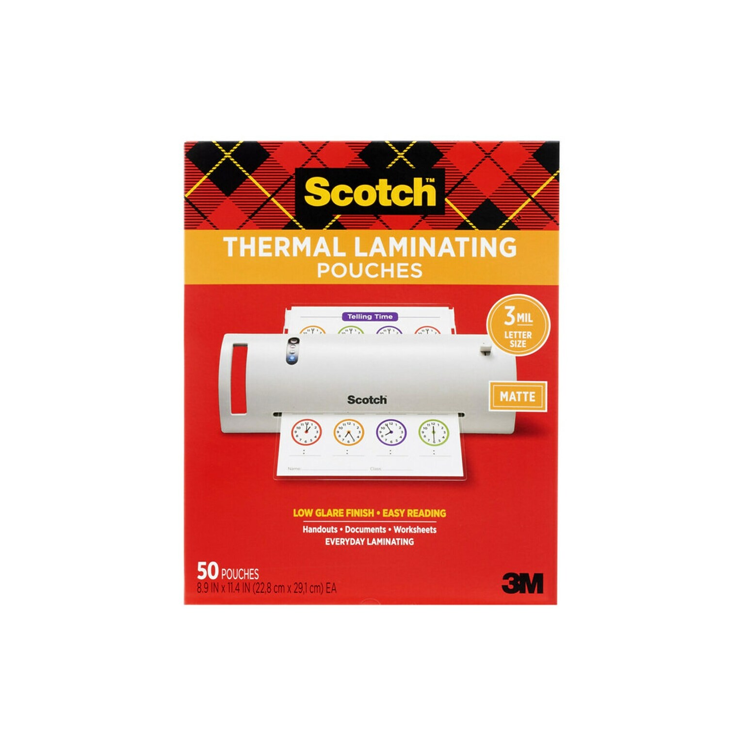 Scotch® Thermal Matte Laminating Pouches, Letter Size, 3 Mil, 50/Pack