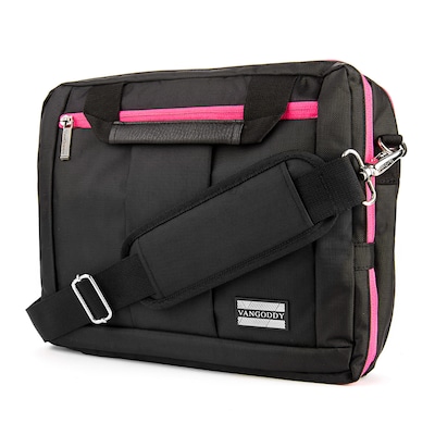 Vangoddy Nylon Backpack Messenger Shoulder Bag Case for 11 to 12 Inch Laptop, Black Pink (PT_NBKLEA273_17)