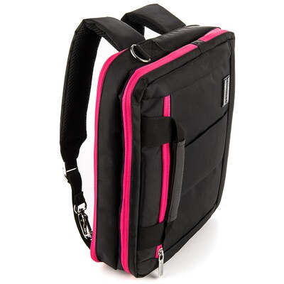 Vangoddy Nylon Backpack Messenger Shoulder Bag Case for 11 to 12 Inch Laptop, Black Pink (PT_NBKLEA2