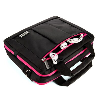 Vangoddy Nylon Backpack Messenger Shoulder Bag Case for 11 to 12 Inch Laptop, Black Pink (PT_NBKLEA273_17)