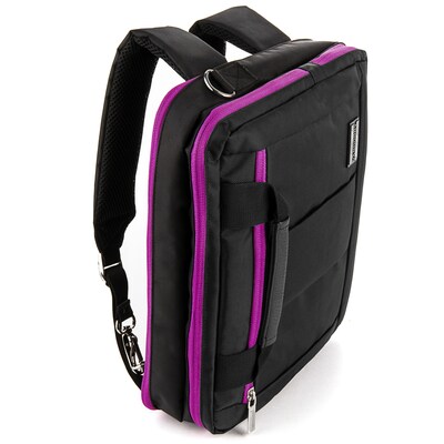 Vangoddy Nylon Backpack Messenger Shoulder Bag Case for 13.3 to 14 Inch Laptop, Black Purple (PT_NBKLEA285_17)