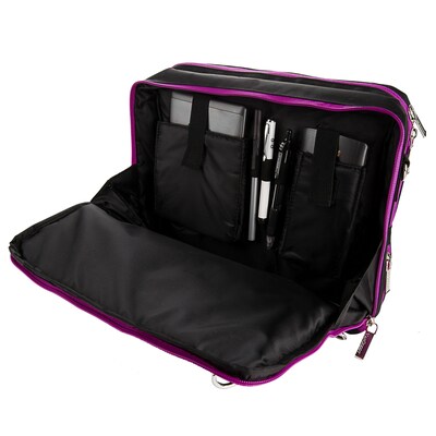 Vangoddy Nylon Backpack Messenger Shoulder Bag Case for 15.6 Inch Laptop, Black Purple (PT_NBKLEA295_17)