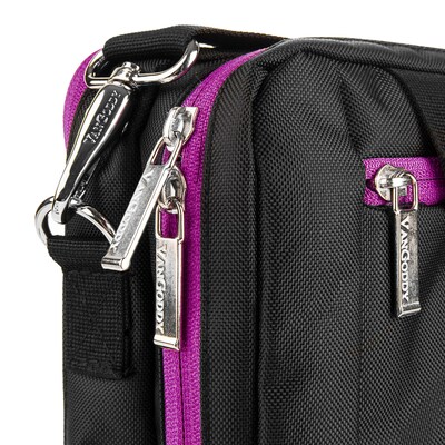 Vangoddy Nylon Backpack Messenger Shoulder Bag Case for 13.3 to 14 Inch Laptop, Black Purple (PT_NBKLEA285_17)