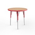 ECR4Kids Thermo-Fused Adjustable Swivel 30 Round Laminate Activity Table Maple/Red (ELR-14221-MPRDRDSS)