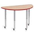 ECR4Kids Thermo-Fused Adjustable Leg 48 x 24 Half-Round Laminate Activity Table Maple/Red/Silver (ELR-14225-MPRDSVSL)