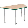ECR4Kids Thermo-Fused Adjustable Leg 48 x 24 Trapezoid Laminate Activity Table Maple/Green/Silver (ELR-14226-MPGNSVSL)