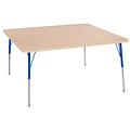 ECR4Kids Thermo-Fused Adjustable Swivel 60 Square Laminate Activity Table Maple/Maple/Blue (ELR-14228-MPMPBLSS)