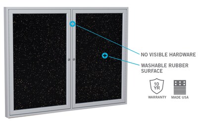 Ghent 3' H x 3' W Enclosed Recycled Rubber Bulletin Board with Satin Frame, 1 Door, Confetti (PA13636TR-CF)