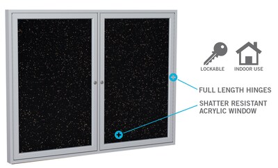Ghent 3' H x 3' W Enclosed Recycled Rubber Bulletin Board with Satin Frame, 1 Door, Confetti (PA13636TR-CF)
