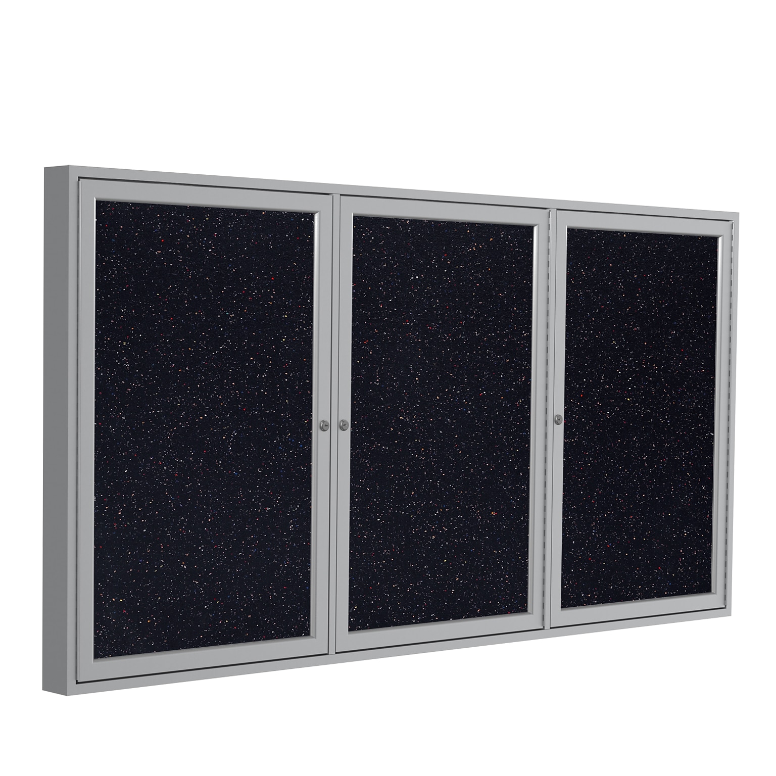 Ghent 3 H x 6 W Enclosed Recycled Rubber Bulletin Board with Satin Frame, 3 Door, Confetti (PA33672TR-CF)