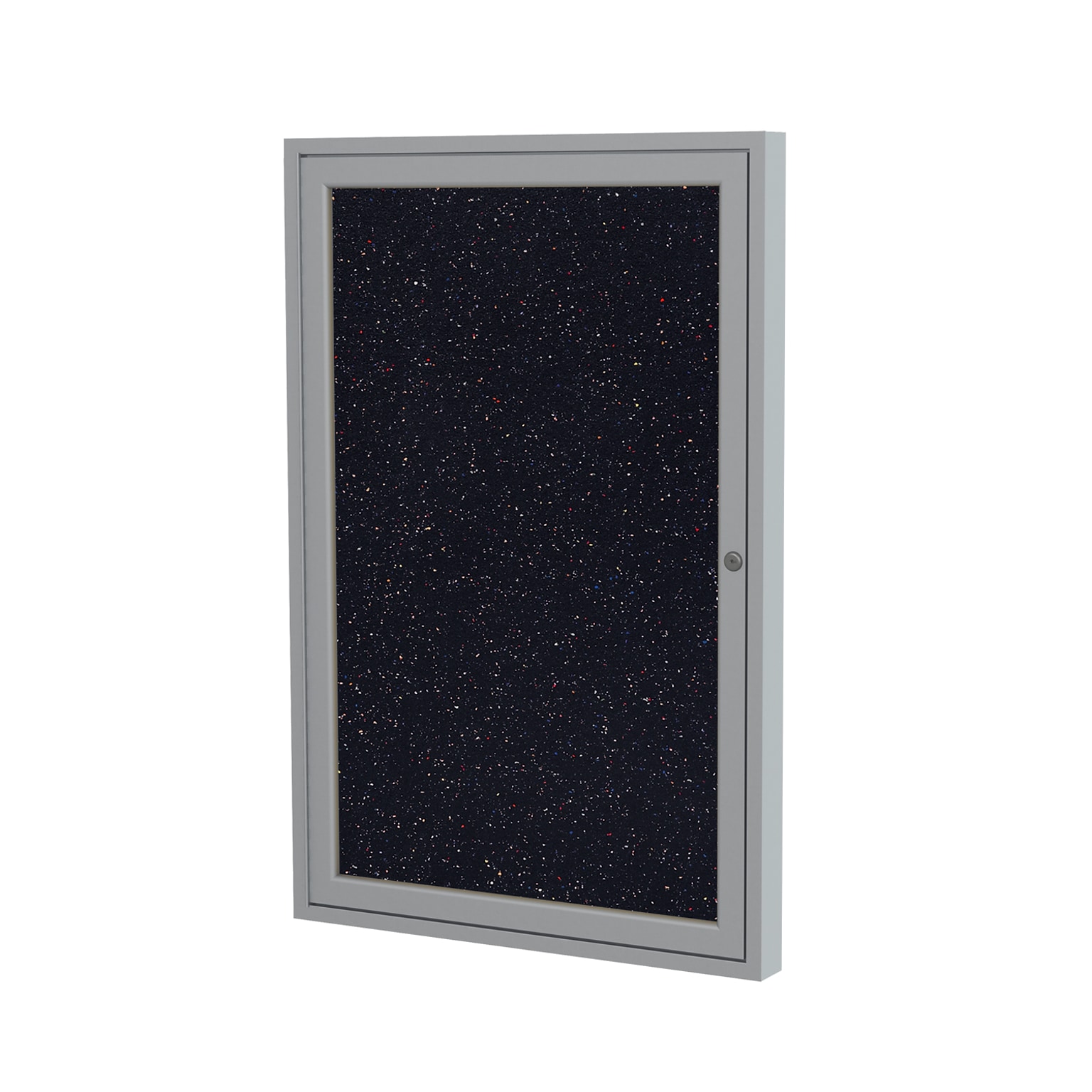 Ghent 24H x 18W Enclosed Recycled Rubber Bulletin Board with Satin Frame, 1 Door, Confetti (PA12418TR-CF)