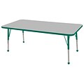 ECR4Kids Thermo-Fused Adjustable Ball 60 x 24 Rectangle Laminate Activity Table Grey/Green (ELR-14208-GYGNGNSB)
