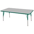 ECR4Kids Thermo-Fused Adjustable Swivel 60 x 24 Rectangle Laminate Activity Table Grey/Green (ELR-14208-GYGNGNSS)