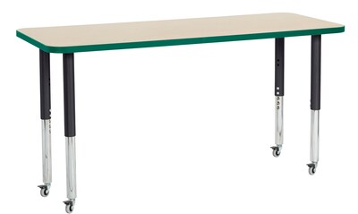 ECR4Kids Thermo-Fused Adjustable Leg 60 x 24 Rectangle Laminate Activity Table Maple/Green/Black (ELR-14208-MPGNBKSL)