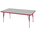 ECR4Kids Thermo-Fused Adjustable Swivel 60 x 30 Rectangle Laminate Activity Table Grey/Red (ELR-14211-GYRDRDTS)