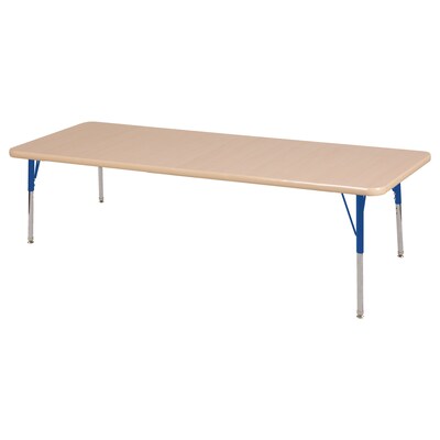 ECR4Kids Thermo-Fused Adjustable Swivel 72 x 30 Rectangle Laminate Activity Table Maple/Maple/Blue (ELR-14212-MPMPBLSS)