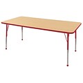 ECR4Kids Thermo-Fused Adjustable Ball 72 x 36 Rectangle Laminate Activity Table Maple/Red (ELR-14213-MPRDRDTB)