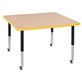 ECR4Kids Thermo-Fused Adjustable Leg 48 Square Laminate Activity Table Maple/Yellow/Black (ELR-14217-MPYEBKSL)