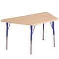 ECR4Kids Thermo-Fused Adjustable Swivel 60 x 30 Trapezoid Laminate Activity Table Maple/Maple/Blue (ELR-14219-MPMPBLTS)