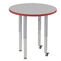 ECR4Kids T-Mold Adjustable Leg 30 Round Laminate Activity Table Grey/Red/Silver (ELR-14121-GRDSV-SL)