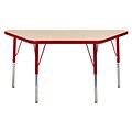 ECR4Kids Thermo-Fused Adjustable Swivel 48 x 24 Trapezoid Laminate Activity Table Maple/Red (ELR-14226-MPRDRDSS)