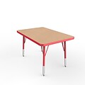 ECR4Kids Thermo-Fused Adjustable Swivel 36 x 24 Rectangle Laminate Activity Table Maple/Red (ELR-14206-MPRDRDTS)