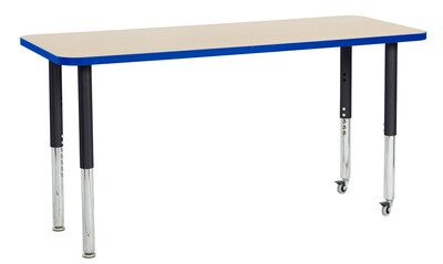 ECR4Kids Thermo-Fused Adjustable Leg 60 x 24 Rectangle Laminate Activity Table Maple/Blue/Black (ELR-14208-MPBLBKSL)