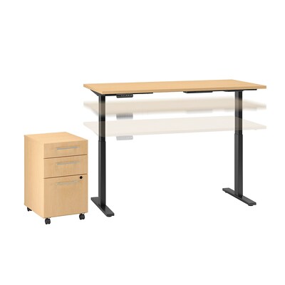 Bush Business Furniture Move 60 Series 60W x 30D Height Adjustable Desk with Storage, Natural Maple (M6S005AC)