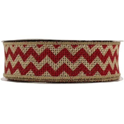 JAM Paper® Chevron Burlap Ribbon, 1 1/2 Inch Wide x 10 Yards, Natural with Red Chevron, Sold Individually (344229692)