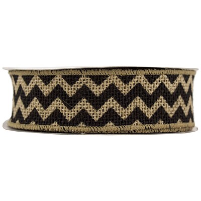 JAM Paper® Chevron Burlap Ribbon, 1 1/2 Inch Wide x 10 Yards, Natural with Black Chevron, Sold Individually (344229693)