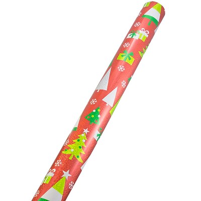 JAM Paper® Gift Wrap, Christmas Wide Wrapping Paper, 40 Sq. Ft, Trees and Presents, Sold Individually (376434094)