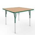 ECR4Kids T-Mold Adjustable Swivel 36 Square Laminate Activity Table Maple/Green (ELR-14123-MGN-SS)