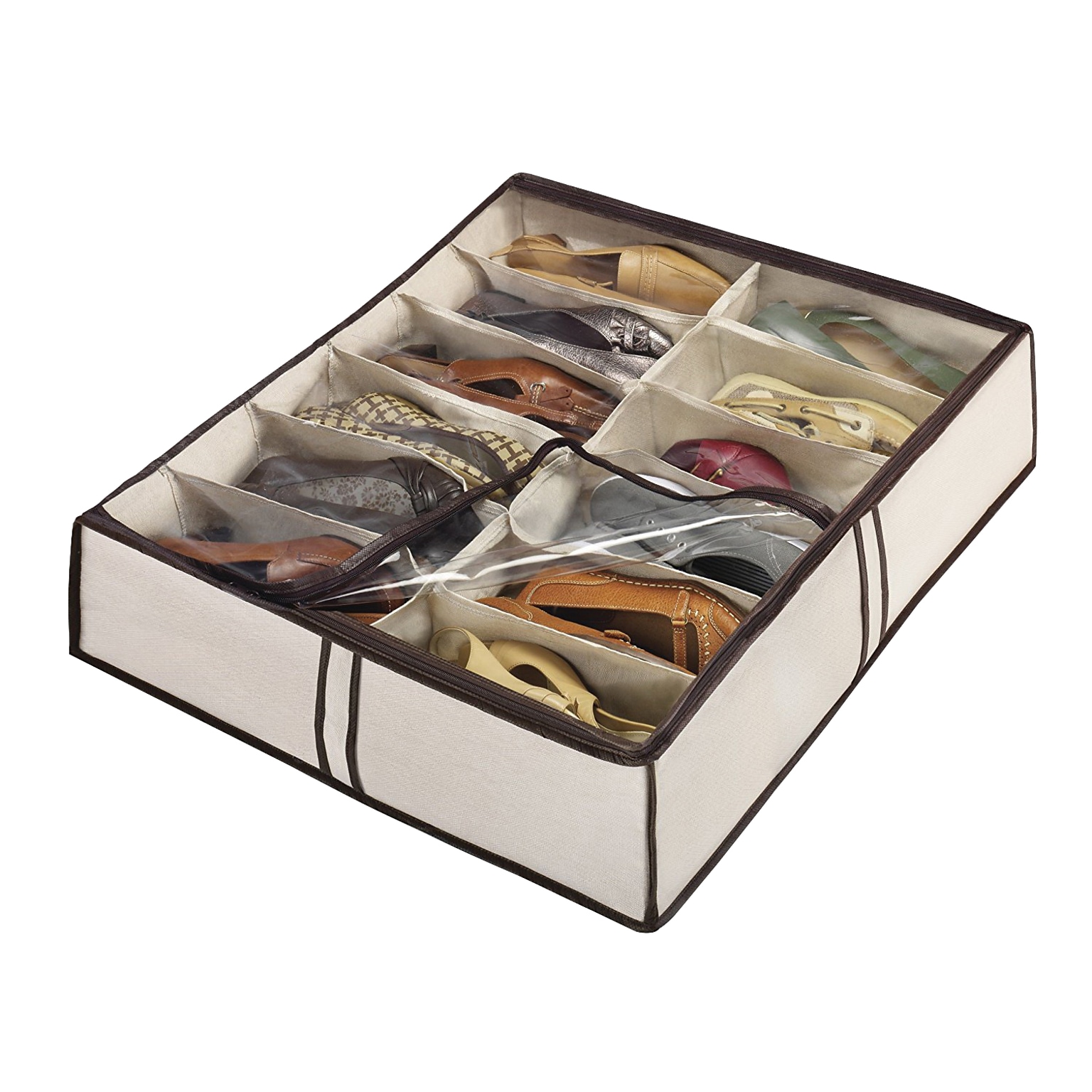 Whitmor 12 Pockets Underbed Shoe Organizer Bag, Tan Espresso (64703151)
