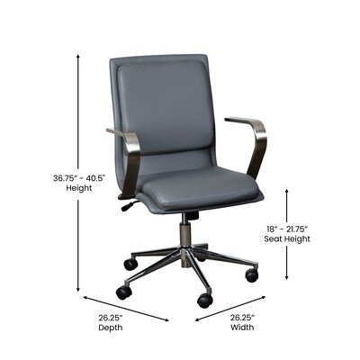 Flash Furniture James LeatherSoft Swivel Mid-Back Executive Office Chair, Gray/Chrome (GO21111BGYCHR)