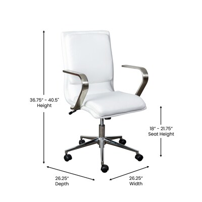 Flash Furniture James LeatherSoft Swivel Mid-Back Executive Office Chair, White/Chrome (GO21111BWHCHR)