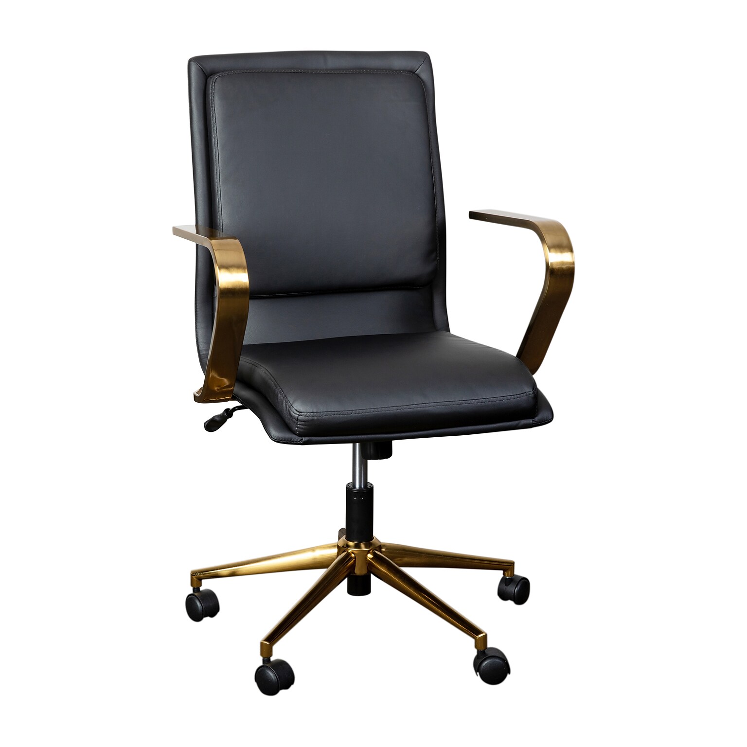 Flash Furniture James LeatherSoft Swivel Mid-Back Executive Office Chair, Black/Gold (GO21111BBKGLD)