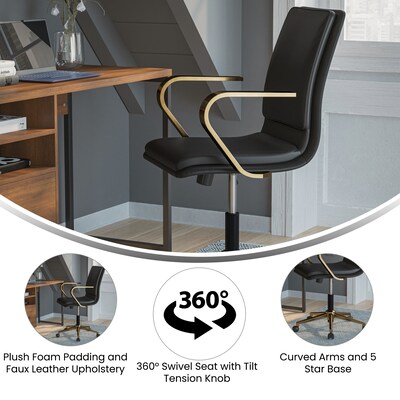 Flash Furniture James LeatherSoft Swivel Mid-Back Executive Office Chair, Black/Gold (GO21111BBKGLD)