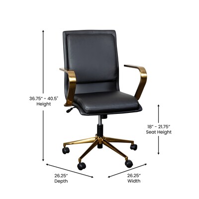 Flash Furniture James LeatherSoft Swivel Mid-Back Executive Office Chair, Black/Gold (GO21111BBKGLD)