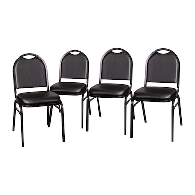 Flash Furniture HERCULES Series Vinyl/Metal Banquet Dome Back Stacking Chairs, Black/Black, 4 Pack (