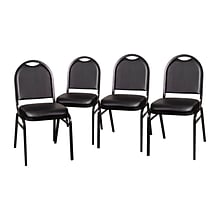 Flash Furniture HERCULES Series Vinyl/Metal Banquet Dome Back Stacking Chairs, Black/Black, 4 Pack (