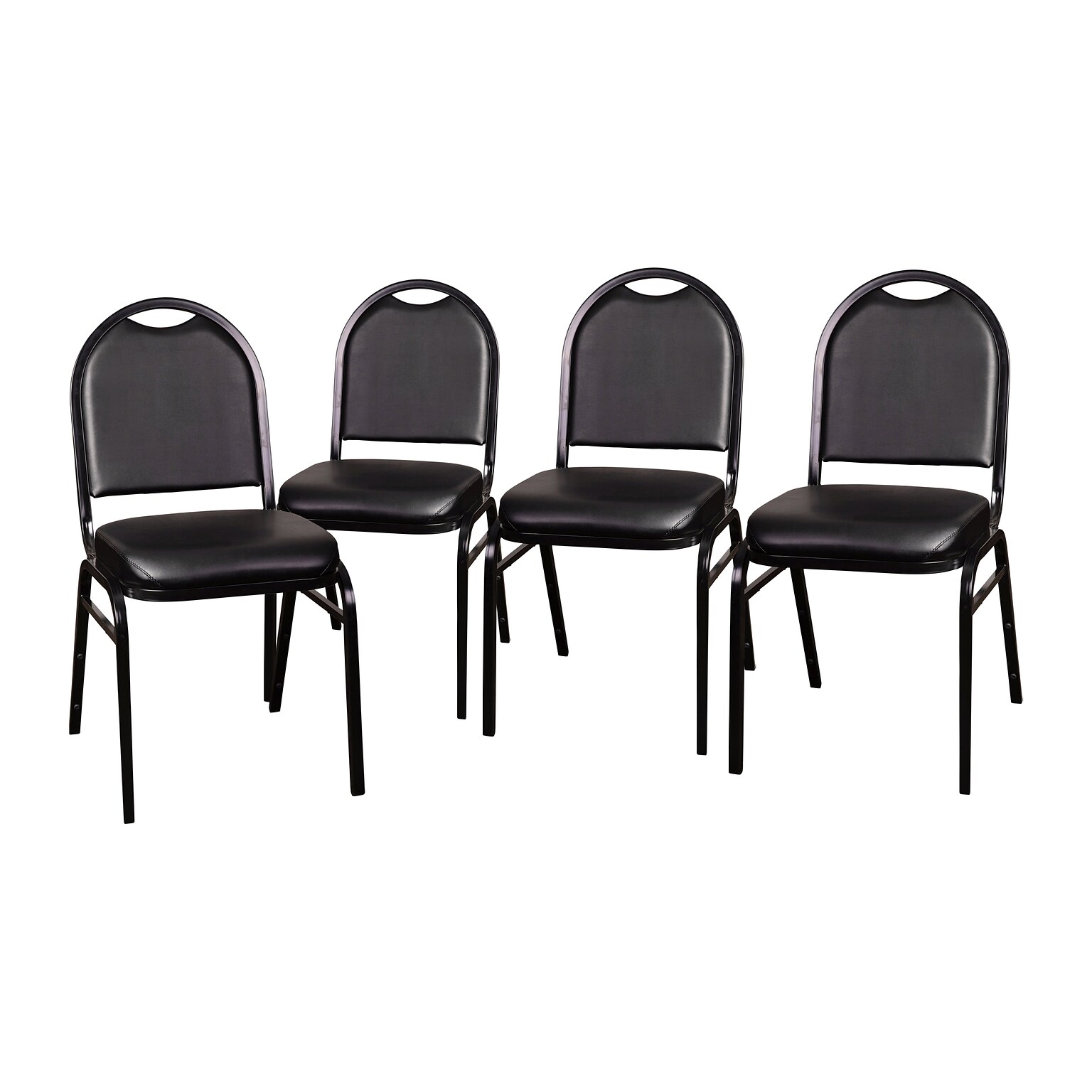 Flash Furniture HERCULES Series Vinyl/Metal Banquet Dome Back Stacking Chairs, Black/Black, 4 Pack (4NGZG10006BKBK)